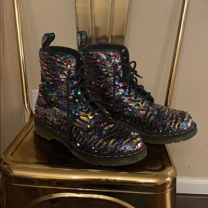 Rainbow/silver Flip Glitter Doc Martens